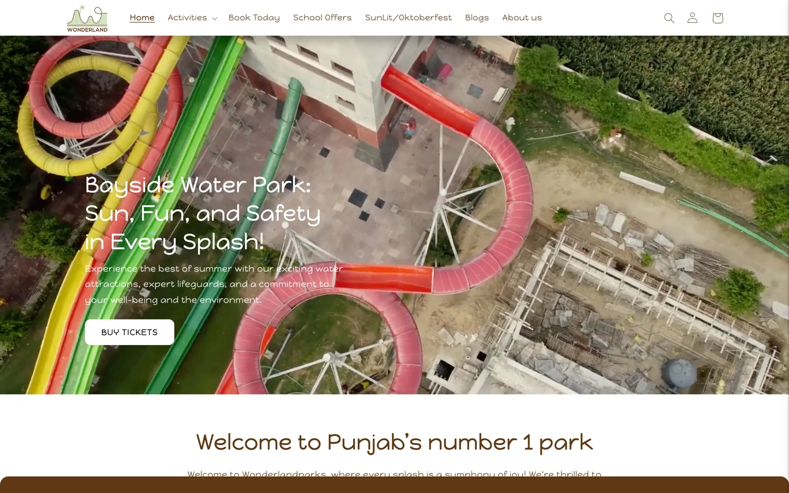Wonderland Theme Park homepage